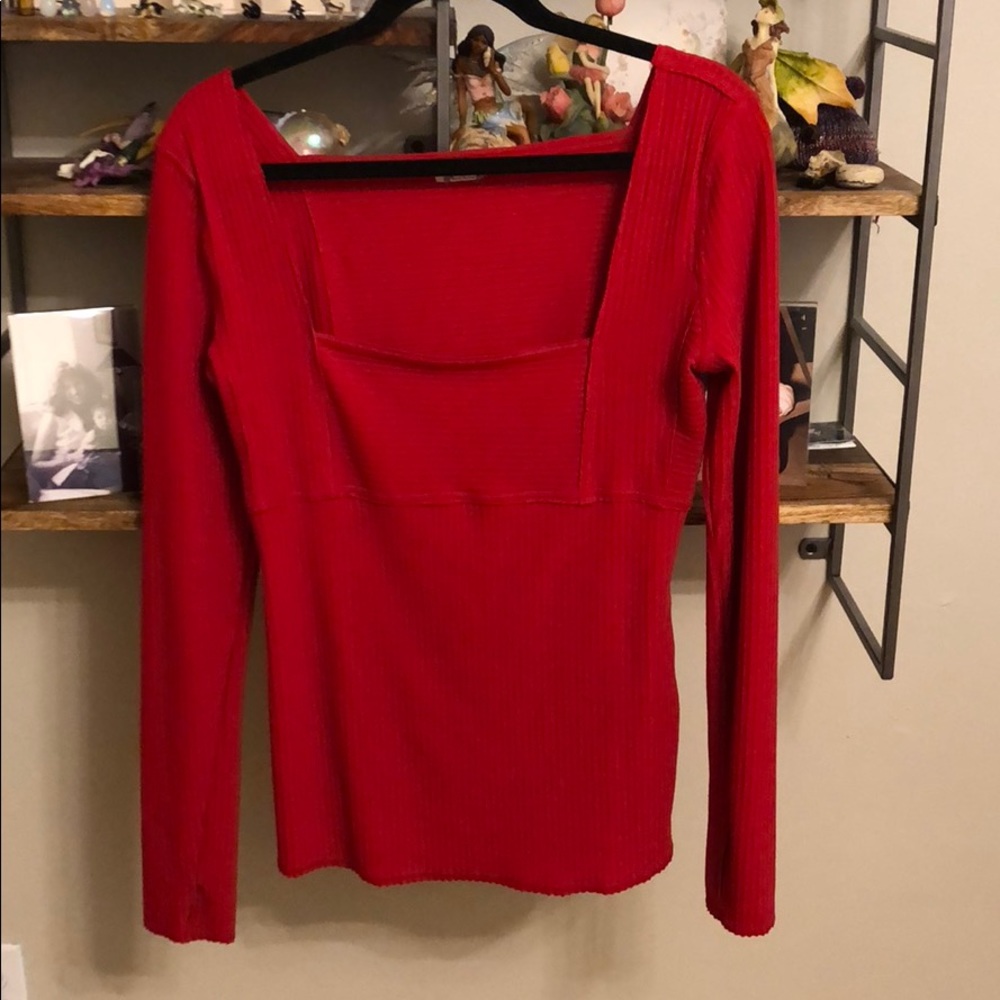 Free People Red Longsleeve Ribbed Shirt